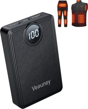 12000mAh Heated Vest Battery Pack, 5V 2A Power Bank for Heated Vest, Chair, Jacket, Blankets with LED Display, Rechargeable Heated Jacket Battery Pack, 5V Battery Pack(No for 7.4V DC Heated Devices)