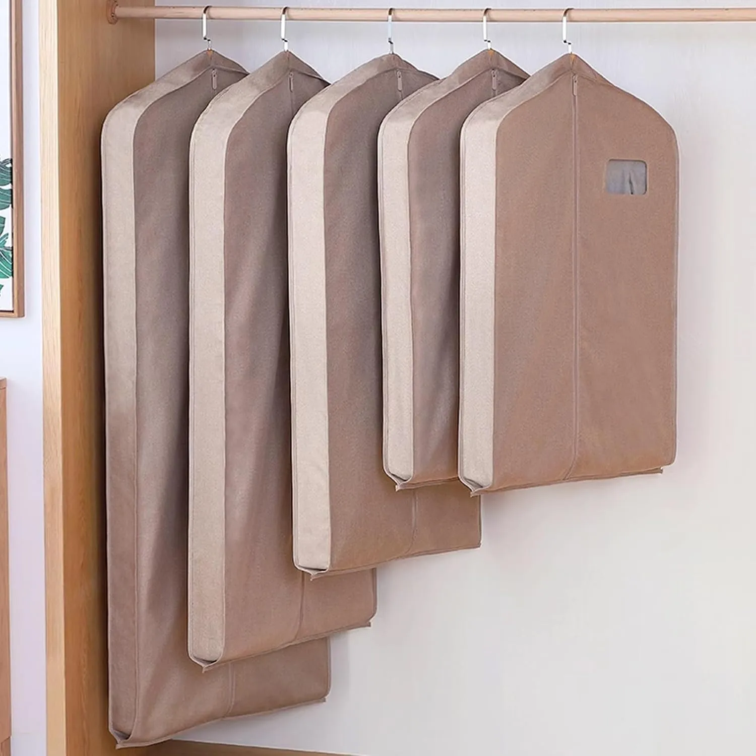 130cm/51 Cloth Garment Bag for Hanging Clothes, Garment Covers with Zipper and Transparent Windows, Protector, for Coat, Jacket, Sweater, Shirts(Beige)