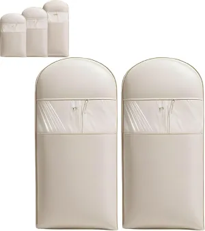 2 Pcs Space Saving Hanging Garment Bag with Self Compression Zipper Dust Cover Bags for Down Coat,Garment Bags for Hanging Clothes for Closet Storage (Beige,S)