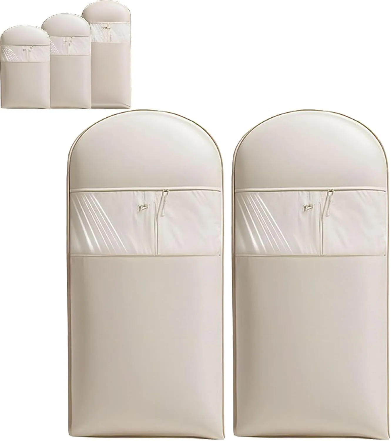 2 Pcs Space Saving Hanging Garment Bag with Self Compression Zipper Dust Cover Bags for Down Coat,Garment Bags for Hanging Clothes for Closet Storage (Beige,S)