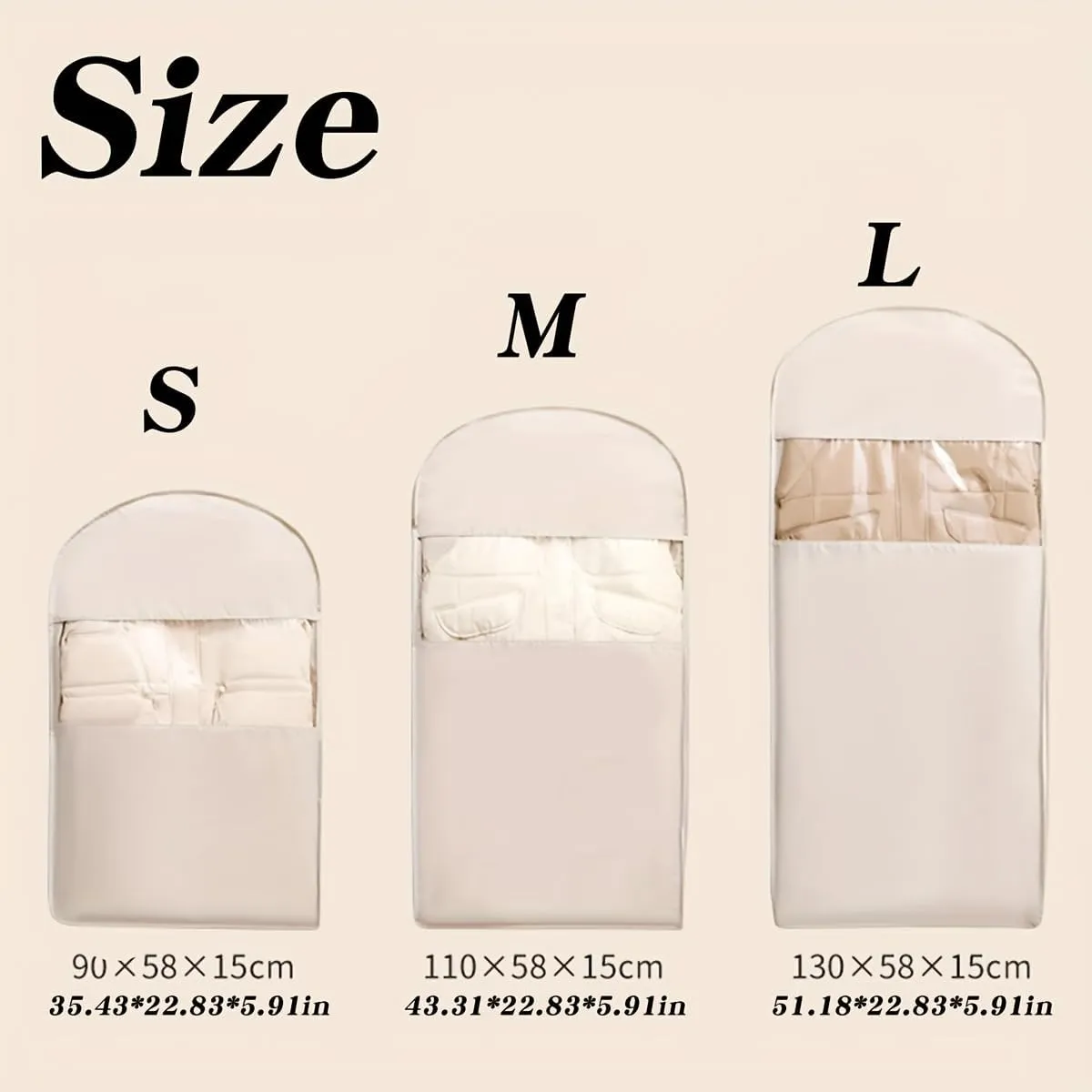 2 Pcs Space Saving Hanging Garment Bag with Self Compression Zipper Dust Cover Bags for Down Coat,Garment Bags for Hanging Clothes for Closet Storage (Beige,S)