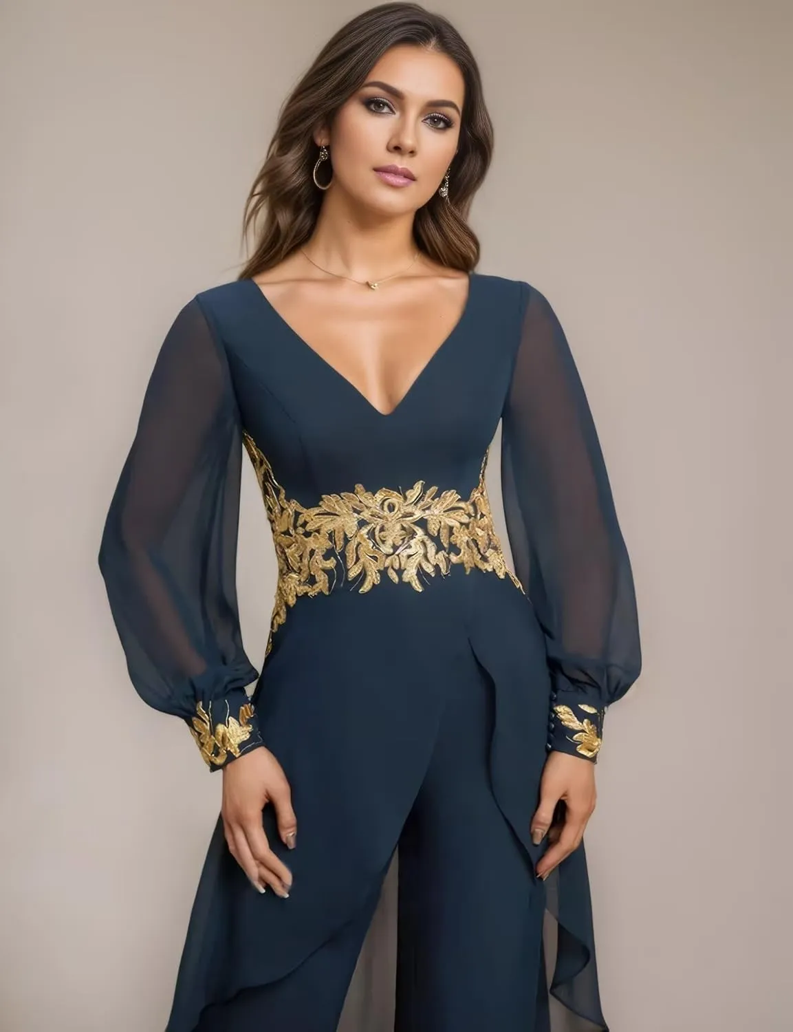 2 Pieces Chiffon Mother of The Bride Pant Suits for Wedding Beaded Formal Evening Dresses with Jacket
