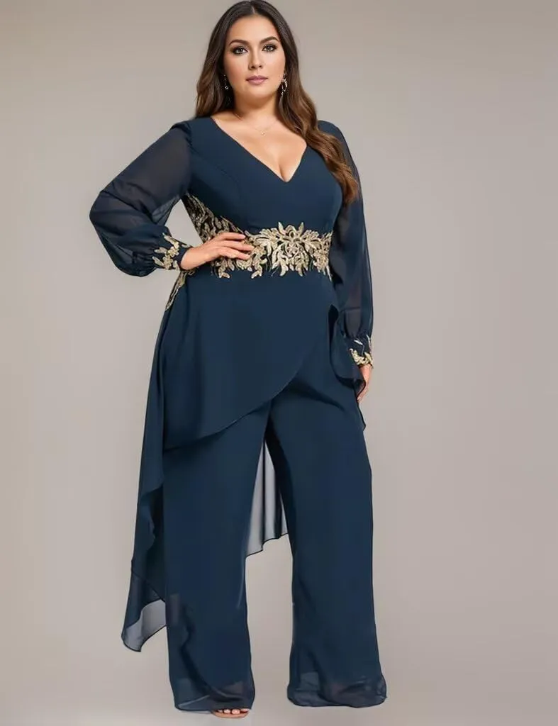 2 Pieces Chiffon Mother of The Bride Pant Suits for Wedding Beaded Formal Evening Dresses with Jacket
