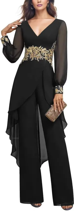 2 Pieces Chiffon Mother of The Bride Pant Suits for Wedding Beaded Formal Evening Dresses with Jacket