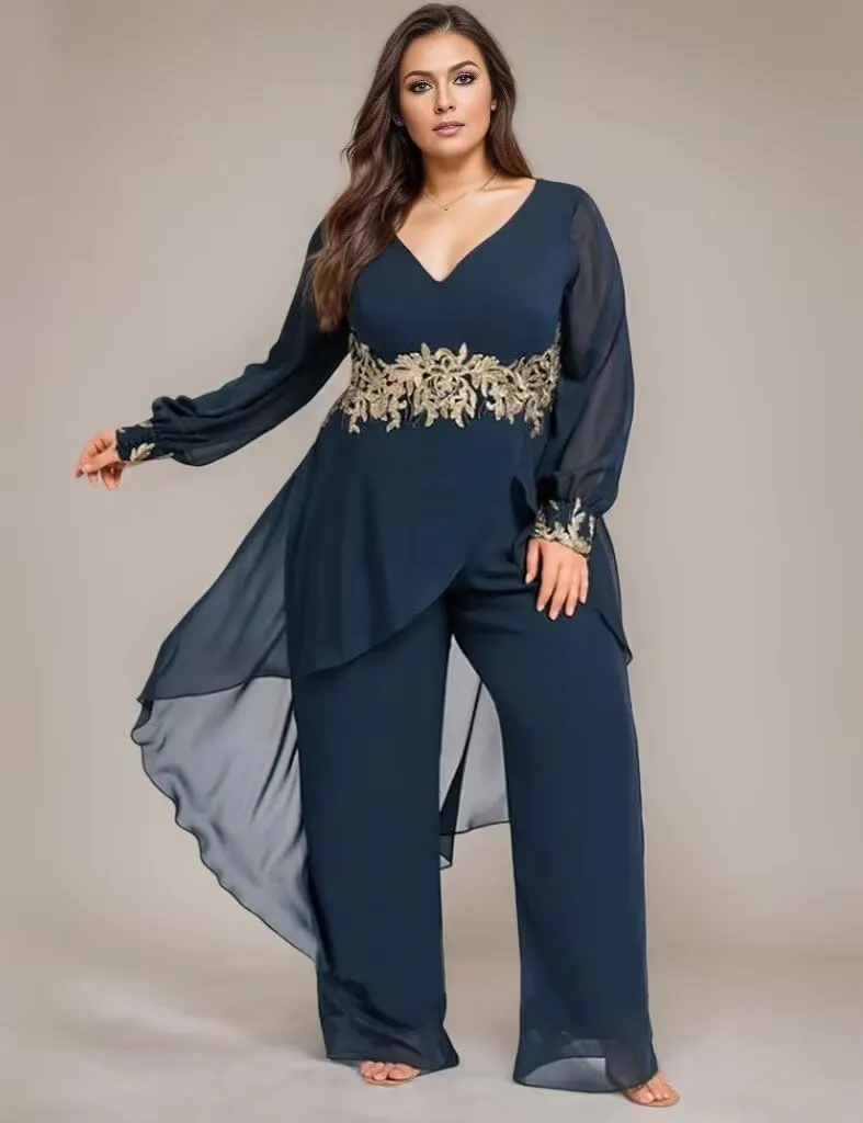 2 Pieces Chiffon Mother of The Bride Pant Suits for Wedding Beaded Formal Evening Dresses with Jacket
