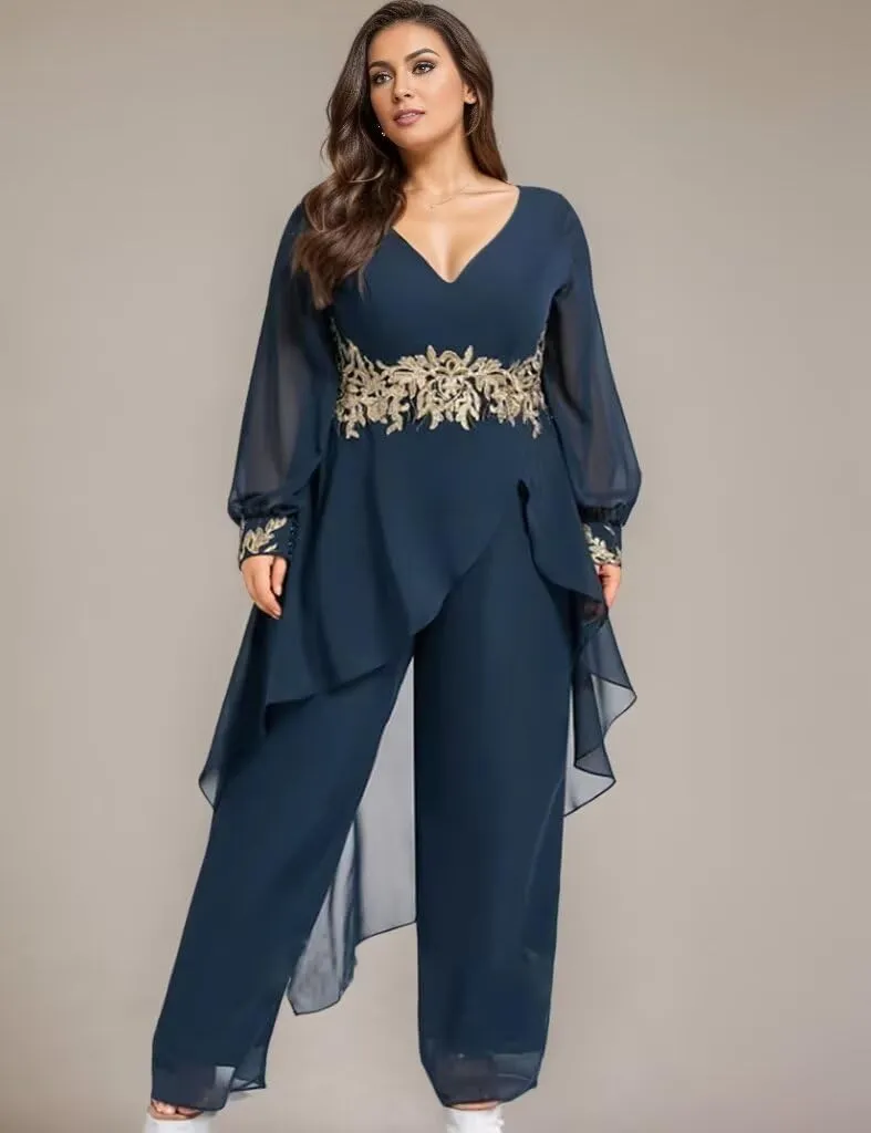 2 Pieces Chiffon Mother of The Bride Pant Suits for Wedding Beaded Formal Evening Dresses with Jacket