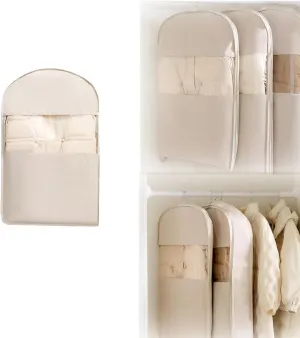 2025 Space Saving Hanging Garment Bag with Self Compression Zipper, Coat Storage Bag Hanging, Hanging Garment Bag, for Down Coat, For Closet Storage (Beige,M)