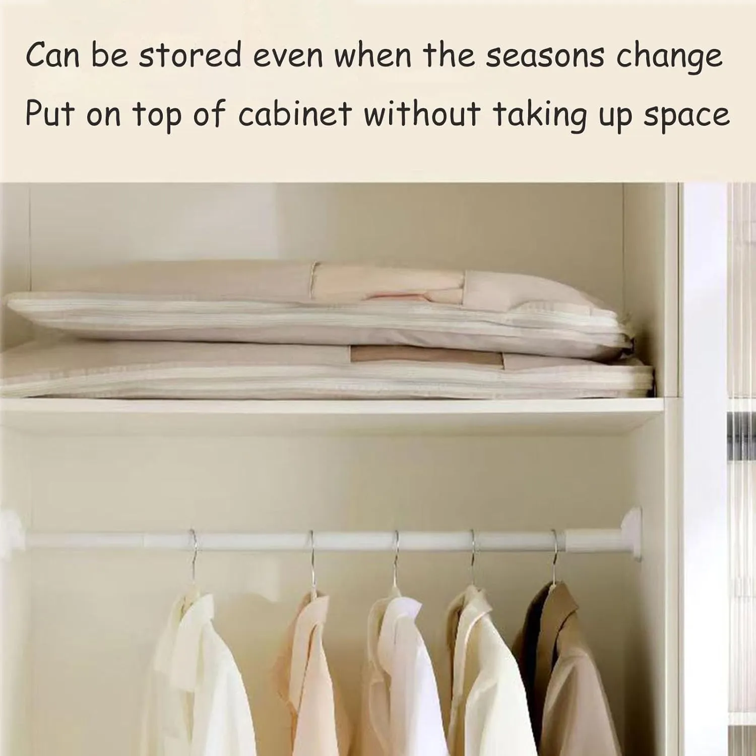 2025 Space Saving Hanging Garment Bag with Self Compression Zipper, Coat Storage Bag Hanging, Hanging Garment Bag, for Down Coat, For Closet Storage (Beige,M)