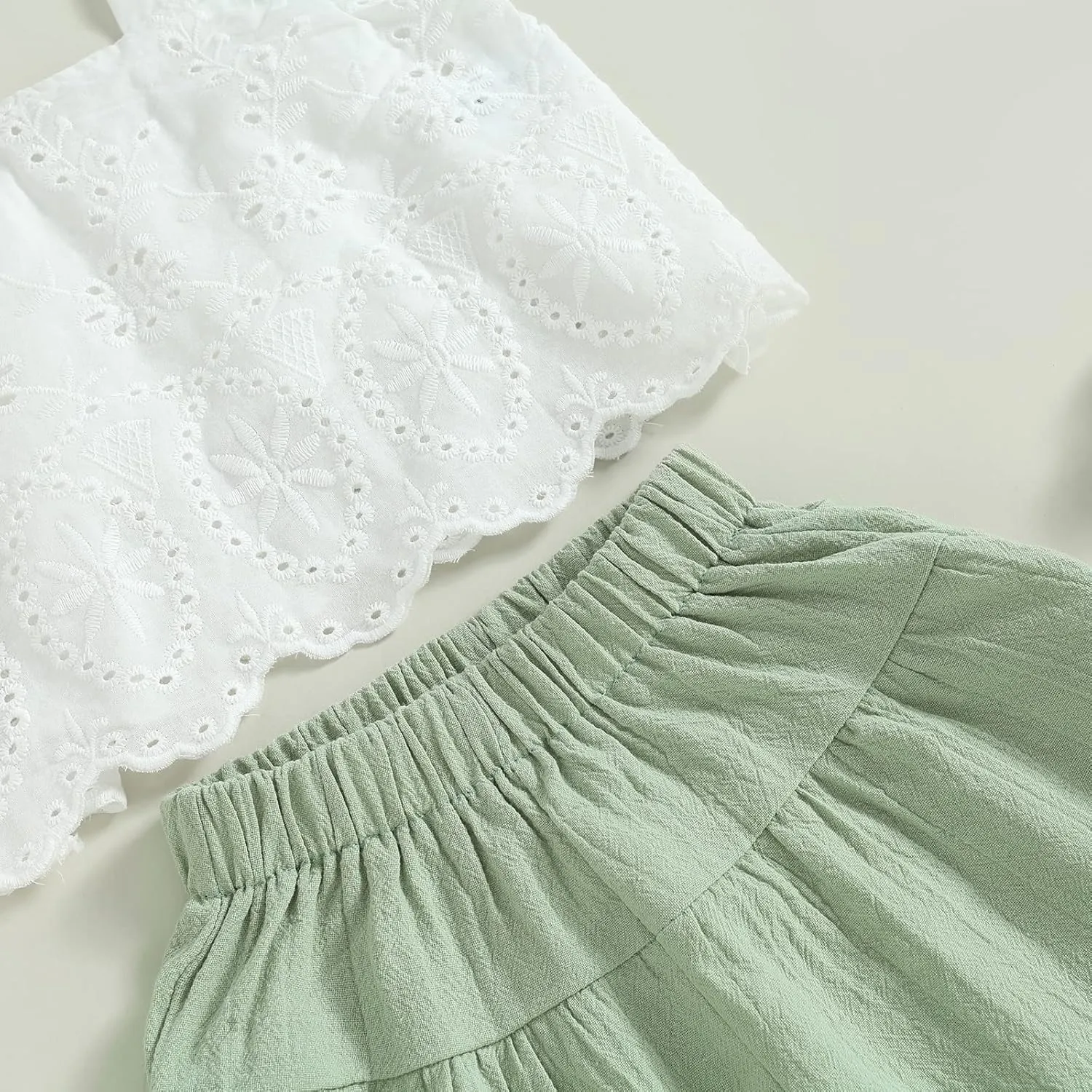 2PCS Baby Girl Sleeveless Strap Lace Crop Vest Tops   Flared Wide-Leg Pants Toddler Summer Outfits Set Clothes