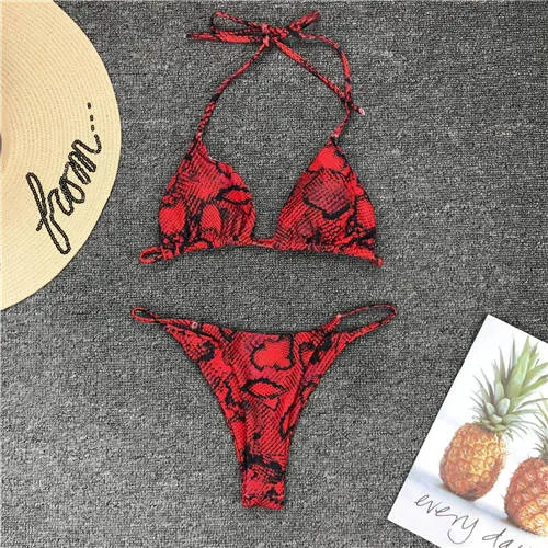 3 Colors Sexy Snakeskin Pattern Women Bikini Set