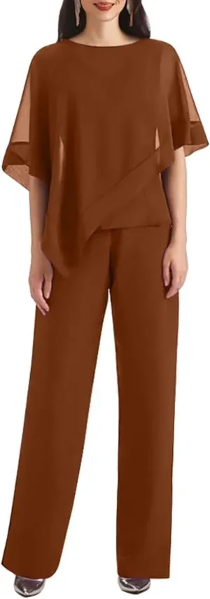 3 PCS Mother of The Bride Pant Suits 3 Pieces Chiffon Pant Suits for Women Dressy Wedding Guest