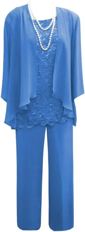 3 Pieces Christmas Pant Suits for Women Dressy Wedding Lace Chiffon Mother of The Bride Pant Suits for Women