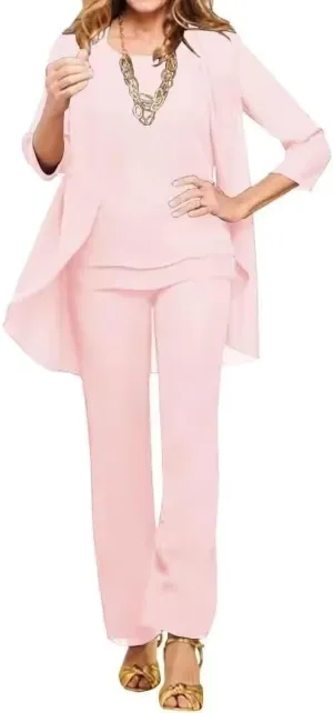 3 Pieces Mother of The Bride Pant Suits for Wedding Chiffon Pant Suits for Women Dressy Formal Outfit Sets