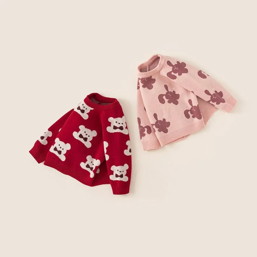 Adorable Bear & Bunny Knit Sweater