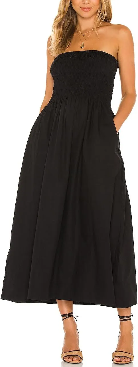 Aigeman Women Strapless Tube Maxi Dress Flowy Swing Long Sundress Sleeveless Summer Boho Beach Dress with Pokets 330