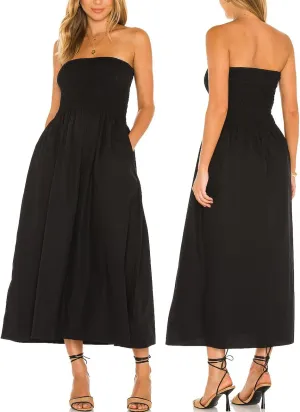 Aigeman Women Strapless Tube Maxi Dress Flowy Swing Long Sundress Sleeveless Summer Boho Beach Dress with Pokets 330