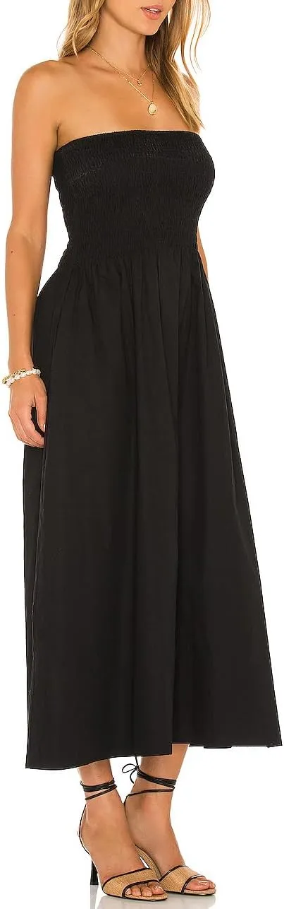 Aigeman Women Strapless Tube Maxi Dress Flowy Swing Long Sundress Sleeveless Summer Boho Beach Dress with Pokets 330