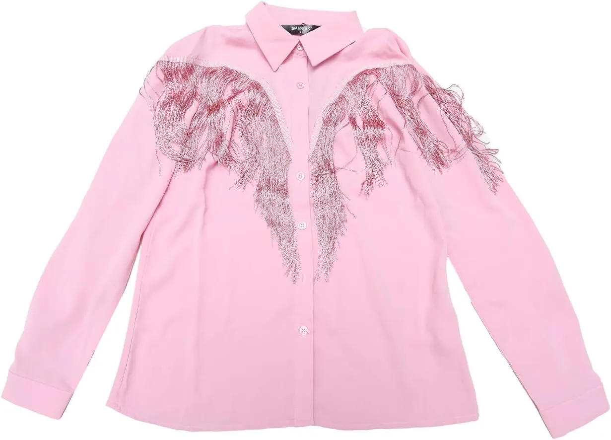 Allegra K Women's Western Fringe Blouse Long Sleeve Button Down Disco Cowgirl Shirts