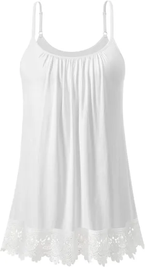 AMVELOP Women's Camisole Tops Built in Bra Casual Flowy Lace Tank Adjustable Strap Sleeveless Summer Outfits 2025