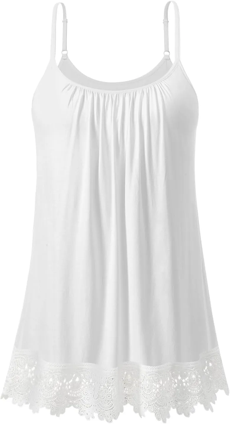 AMVELOP Women's Camisole Tops Built in Bra Casual Flowy Lace Tank Adjustable Strap Sleeveless Summer Outfits 2025