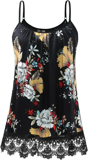 AMVELOP Women's Camisole Tops Built in Bra Casual Flowy Lace Tank Adjustable Strap Sleeveless Summer Outfits 2025