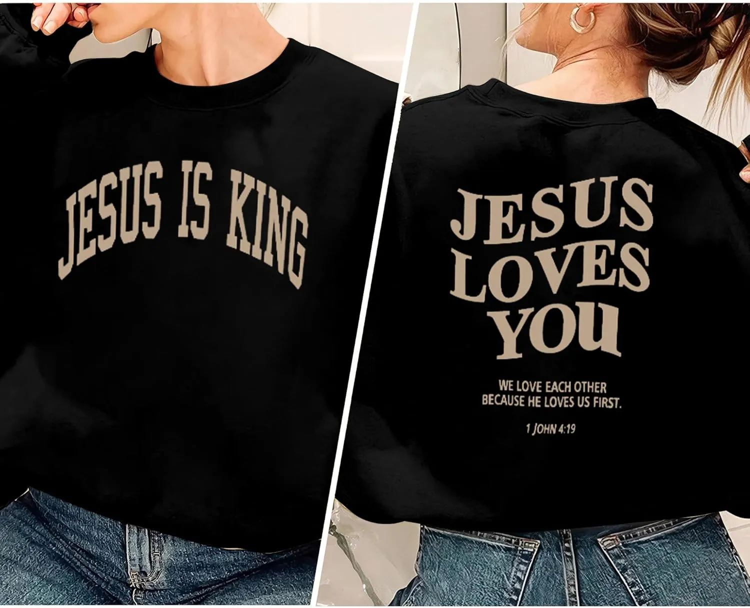 ASTANFY Christian Sweatshirt Women Jesus Loves You Sweatshirts Jesus Is King Hoodie Jesus Faith Shirts Religious God Hoodies