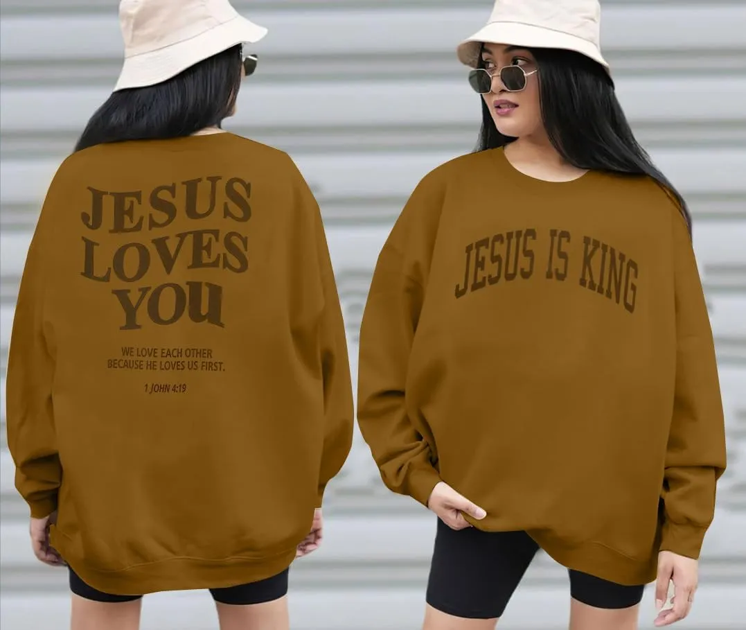 ASTANFY Christian Sweatshirt Women Jesus Loves You Sweatshirts Jesus Is King Hoodie Jesus Faith Shirts Religious God Hoodies