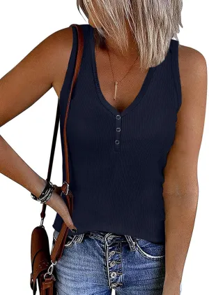 ATHMILE Womens Tank Tops Summer V Neck Sleeveless Ribbed Button Casual Henley Basic Shirts