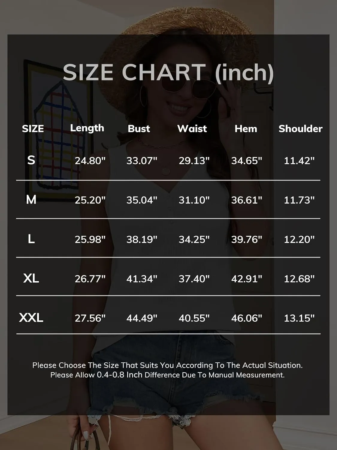 ATHMILE Womens Tank Tops Summer V Neck Sleeveless Ribbed Button Casual Henley Basic Shirts