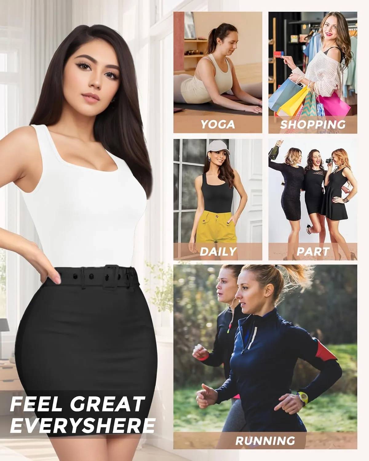 AURUZA 2PCS Womens Shapewear Tummy Control U Neck Camisole Tops for Women Seamless Compression Tank Top Regular