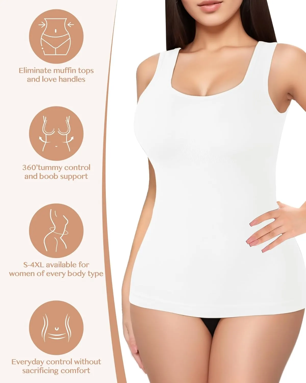 AURUZA 2PCS Womens Shapewear Tummy Control U Neck Camisole Tops for Women Seamless Compression Tank Top Regular