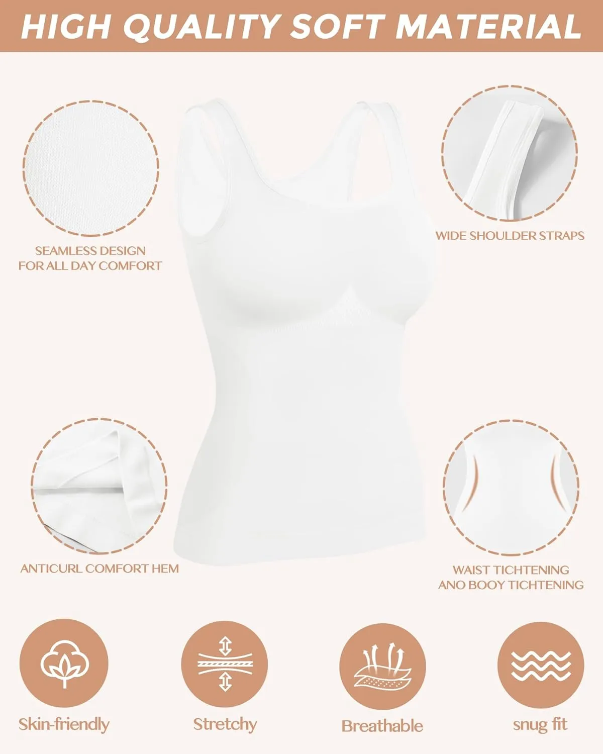 AURUZA 2PCS Womens Shapewear Tummy Control U Neck Camisole Tops for Women Seamless Compression Tank Top Regular