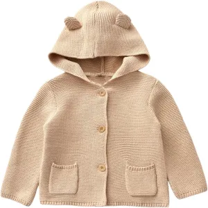 Baby Boys Cardigan Sweater Toddler Girls Knit Hooded Jacket Button Outwear Outfit Tops Sweatshirt