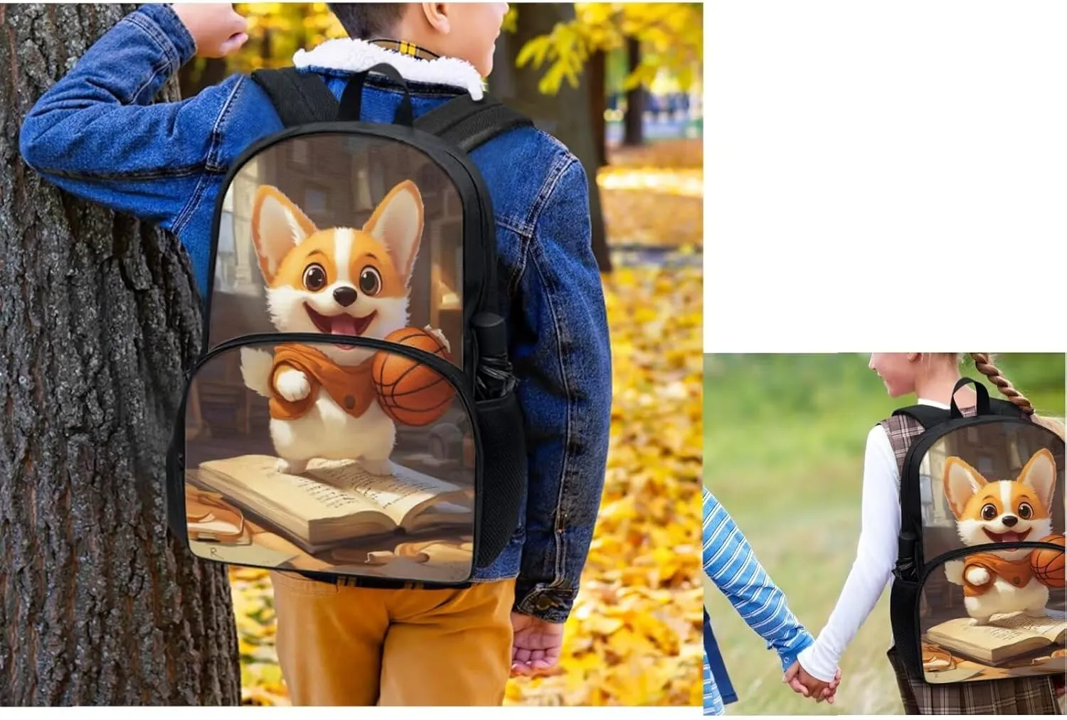 Basketball Corgi Elementary School Backpack for Boys Bookbag with Lunch Box Large Capacity Teenage Backpacks for Middle Boys Casual Daypack for Teen Back to School Gifts