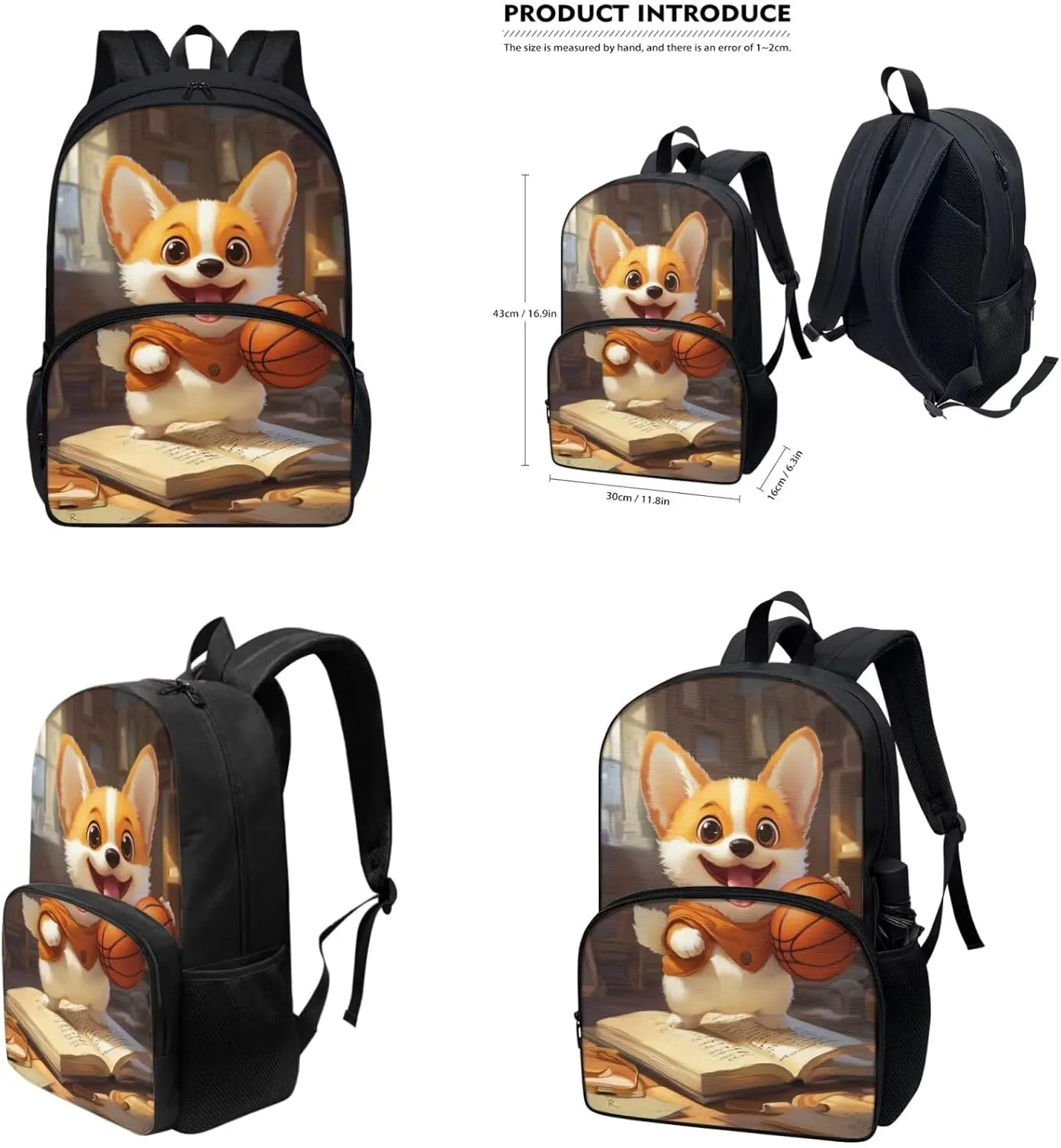 Basketball Corgi Elementary School Backpack for Boys Bookbag with Lunch Box Large Capacity Teenage Backpacks for Middle Boys Casual Daypack for Teen Back to School Gifts