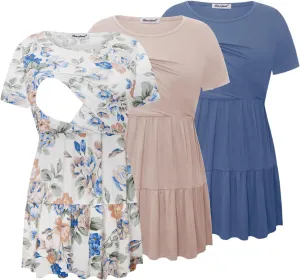 Bearsland Womens Nursing Top 3pack Short Sleeve Scoop Neck Nursing Shirt Breastfeeding Shirts