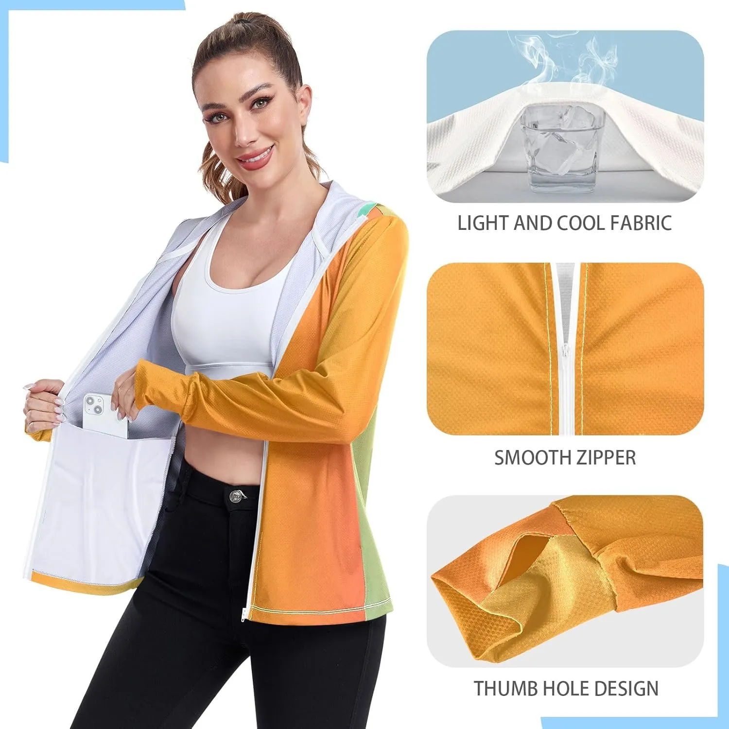 Black Red Gradient Womens Sun Protection Shirts UPF 50  Sun Protection Hoodie Jacket Women's Hoodie Zip Front Rash Guard