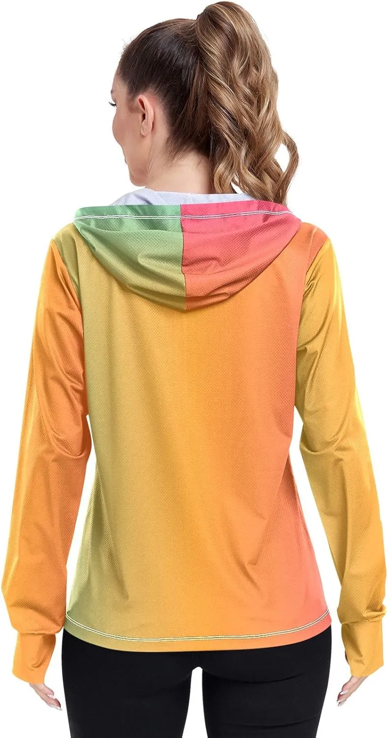 Black Red Gradient Womens Sun Protection Shirts UPF 50  Sun Protection Hoodie Jacket Women's Hoodie Zip Front Rash Guard