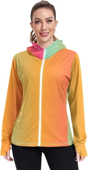 Black Red Gradient Womens Sun Protection Shirts UPF 50  Sun Protection Hoodie Jacket Women's Hoodie Zip Front Rash Guard