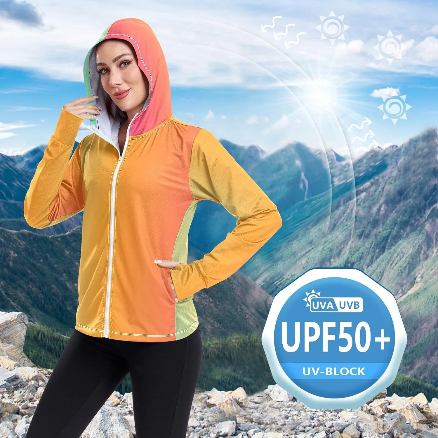 Black Red Gradient Womens Sun Protection Shirts UPF 50  Sun Protection Hoodie Jacket Women's Hoodie Zip Front Rash Guard