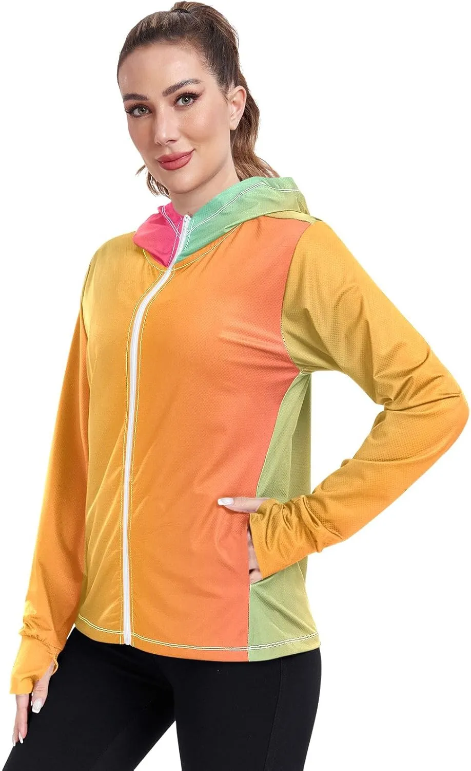 Black Red Gradient Womens Sun Protection Shirts UPF 50  Sun Protection Hoodie Jacket Women's Hoodie Zip Front Rash Guard