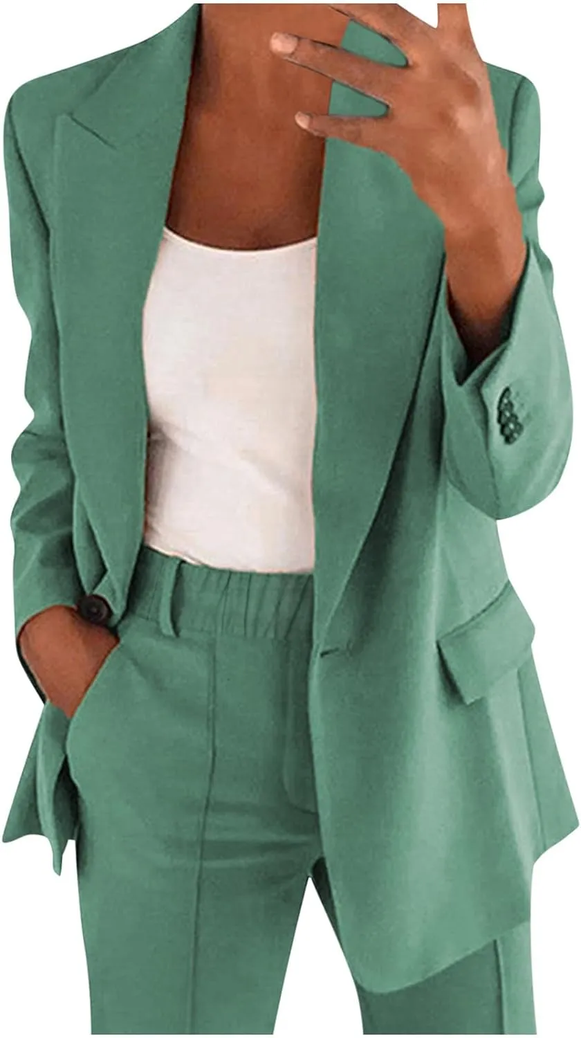 Blazer Sets for Women 2 Piece Outfits Business Casual Outfits Dressy Casual Pant Suits Plus Size Dress Pants Set