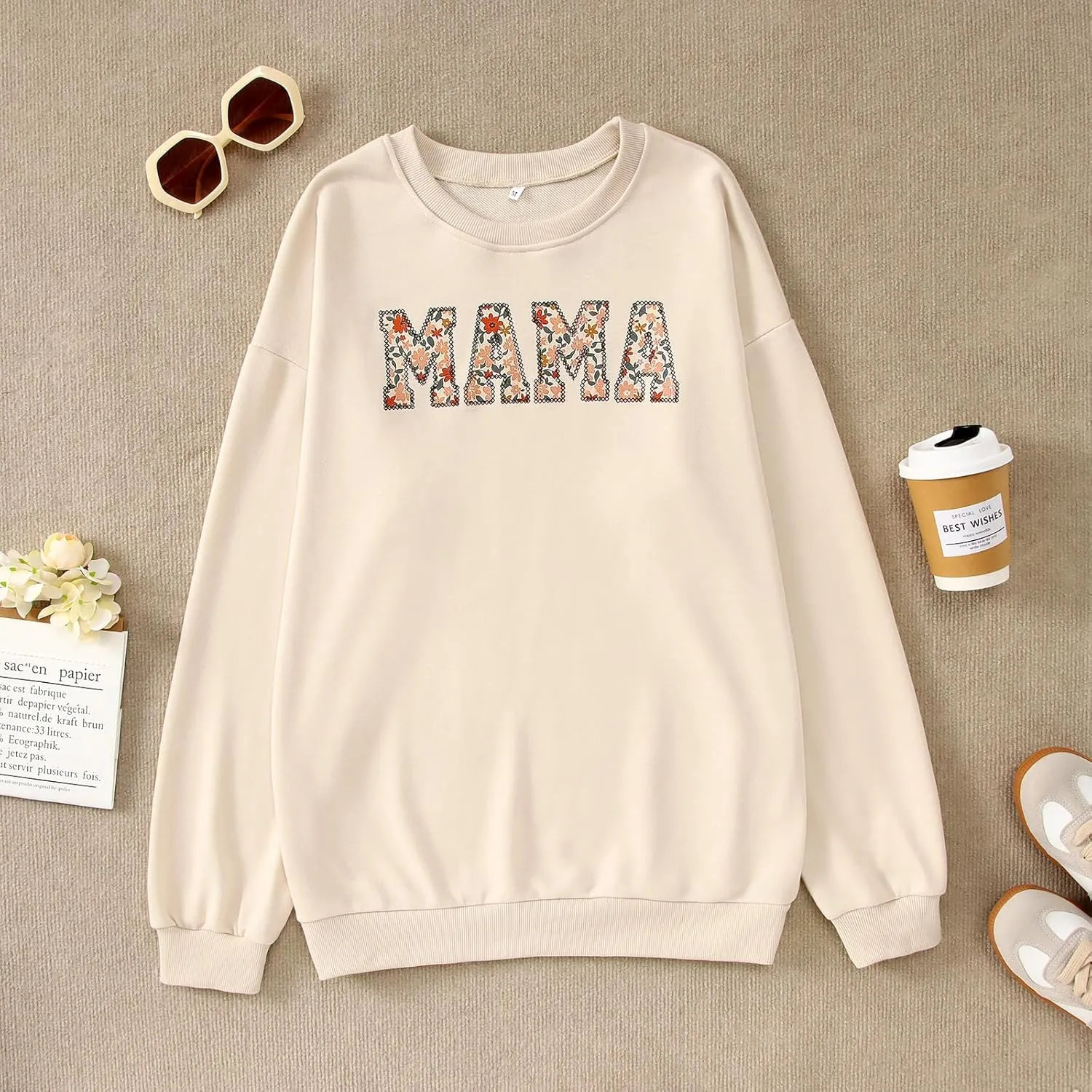BOUTIKOME Mama Sweatshirt Women Funny Mama Letter Print Graphic Mom Life Long Sleeve Crewneck Pullover Shirt Loose Tops