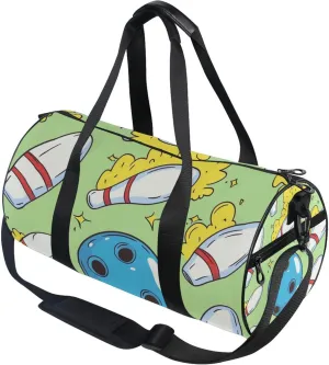 Bowling Balls and Pins Green Gym Duffle Bag Women Men Sports Fitness Bag for Travel Workout Gymnastics Dance Ballet
