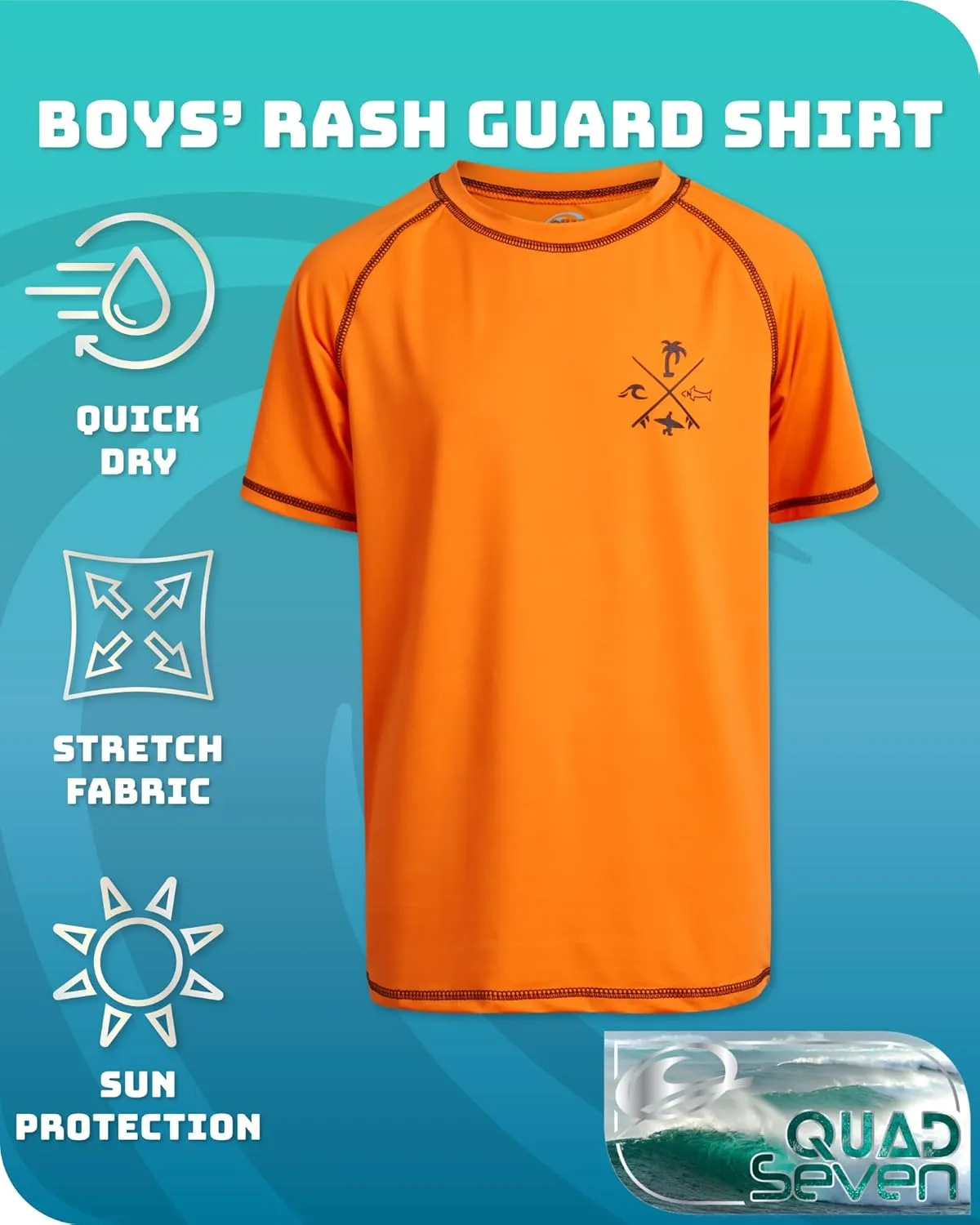 Boys Swim Shirt - Quick Dry Sun Protection Short Sleeve Rash Guard for Boys Surf Youth Kids Swimwear (Sizes: 5-18)