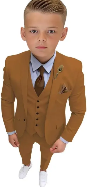 Boys Tuxedo Slim Fit Suit Three Piece Tuxedo Suits for Boys Formal Suits Wedding Outfit Blazer Vest Pants Set