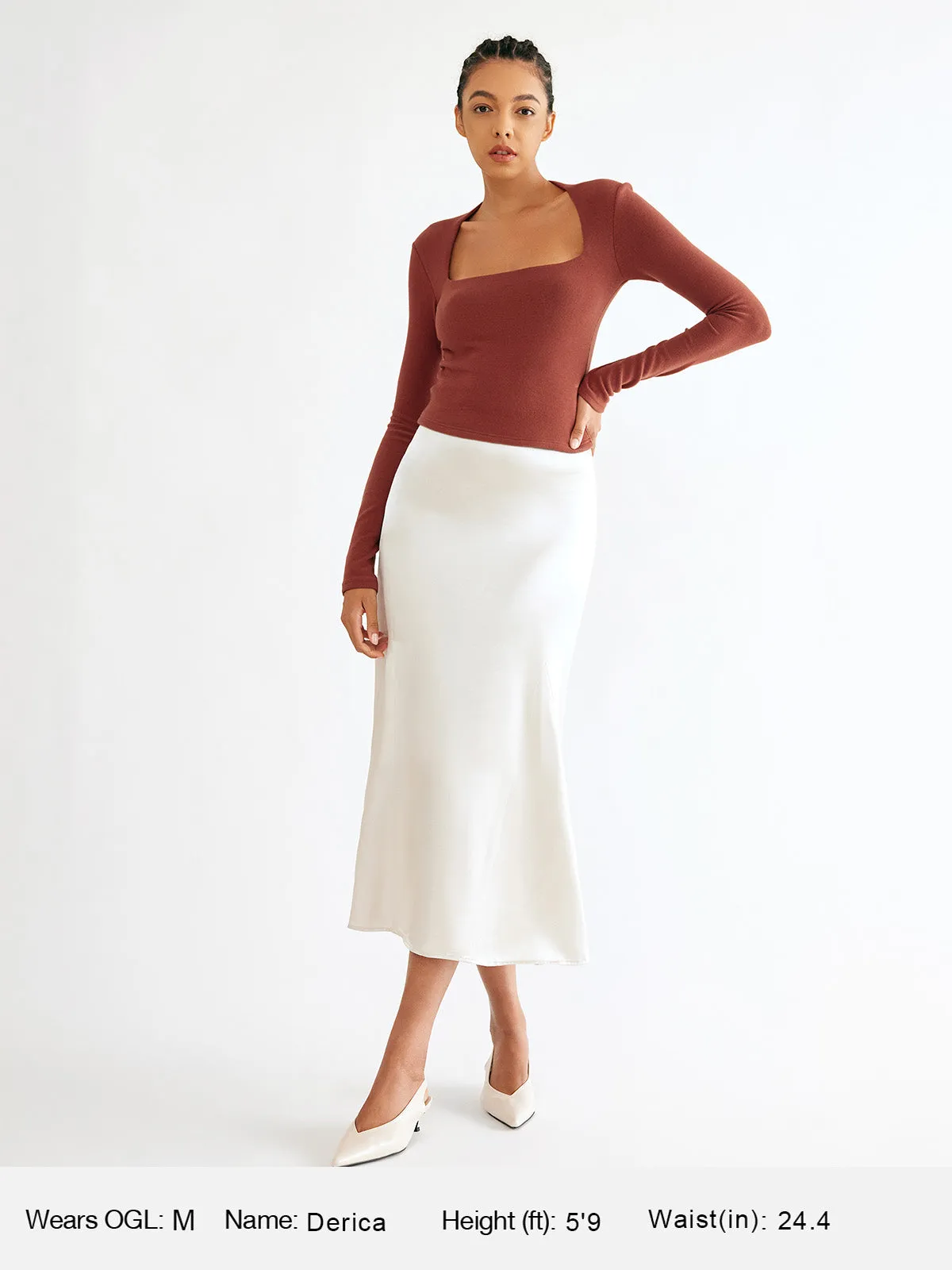 Brushed Tapered Square Neck Long Sleeve Top