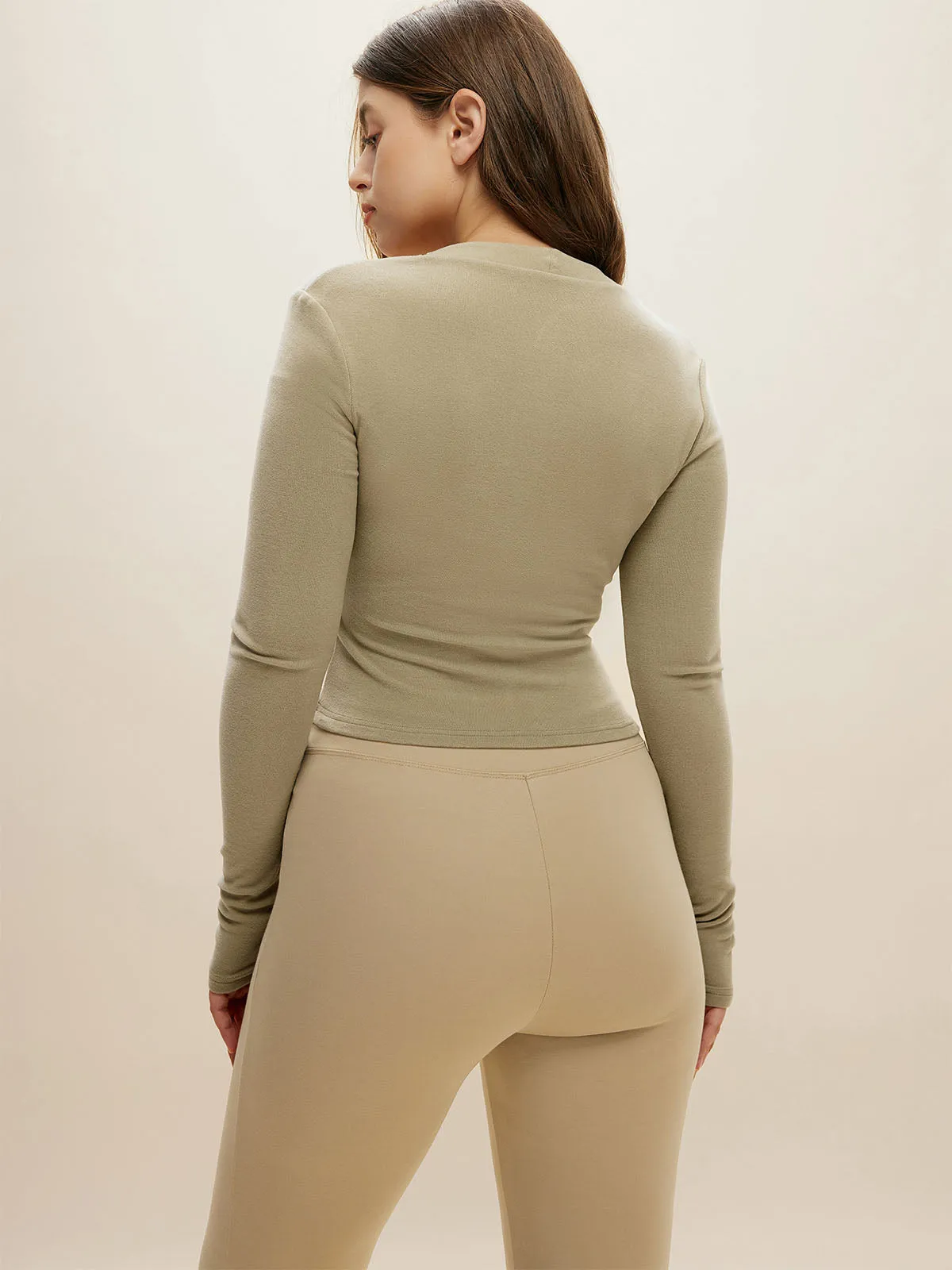 Brushed Tapered Square Neck Long Sleeve Top