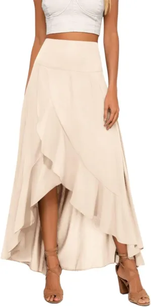 BZB Maxi Skirts for Women Trendy High Waisted Long Length Skirts High Low Draped Skirt S-2XL