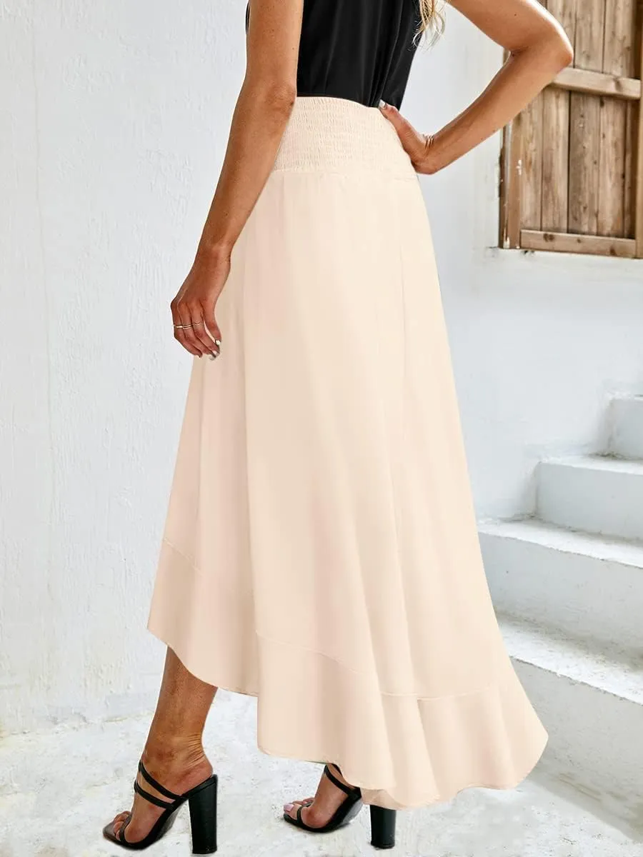 BZB Maxi Skirts for Women Trendy High Waisted Long Length Skirts High Low Draped Skirt S-2XL